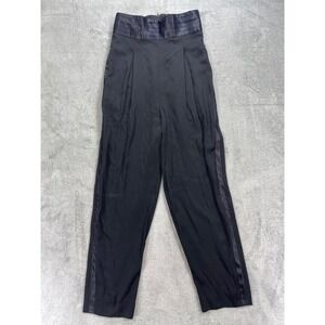 Vintage Eletra Casadei Tuxedo Trousers Women 10 Black Pleated Satin Cummerbund